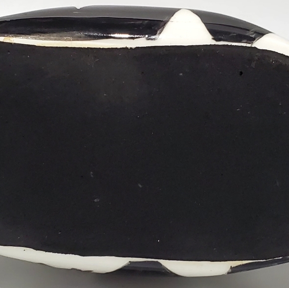 10" Handbag Purse Ceramic Harlaquin Black White Diamin Butterflies MacKensie Art - Picture 10 of 11